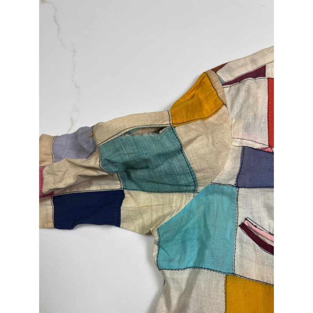 indian madres Patchwork Shirt Multi Color Cotton Vintage 60s 70s Distressed - Picture 6 of 8